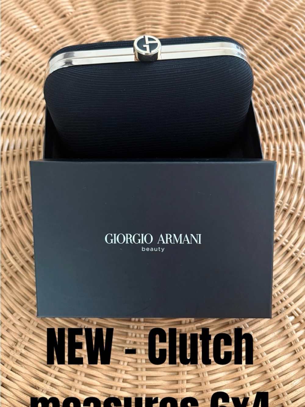 Giorgio Armani Black Clutch with golden-Tone Logo Frame